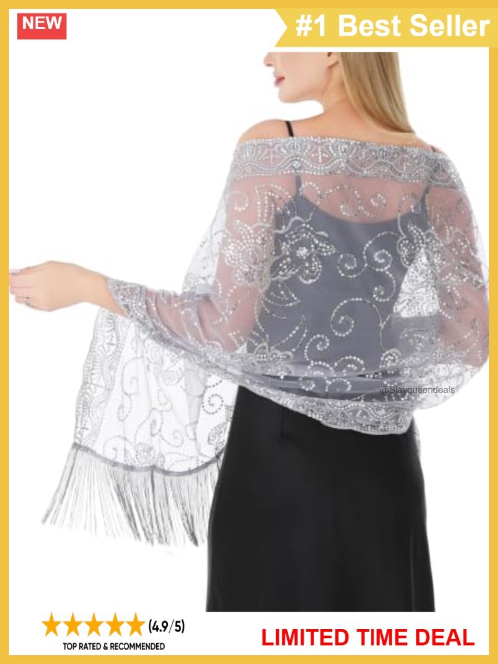 Sequin Floral Tulle Shawl Wrap for Evening Dress Bridal Cover-Up
